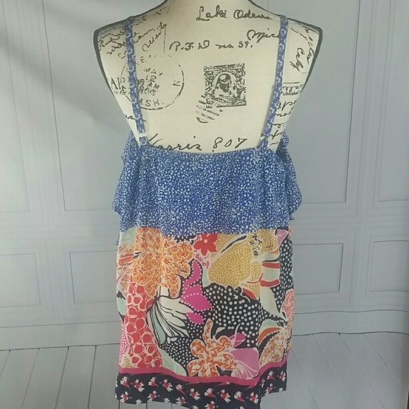 NY Collection Mixed-Print Lace-Up Tank Top - Picture 7 of 7